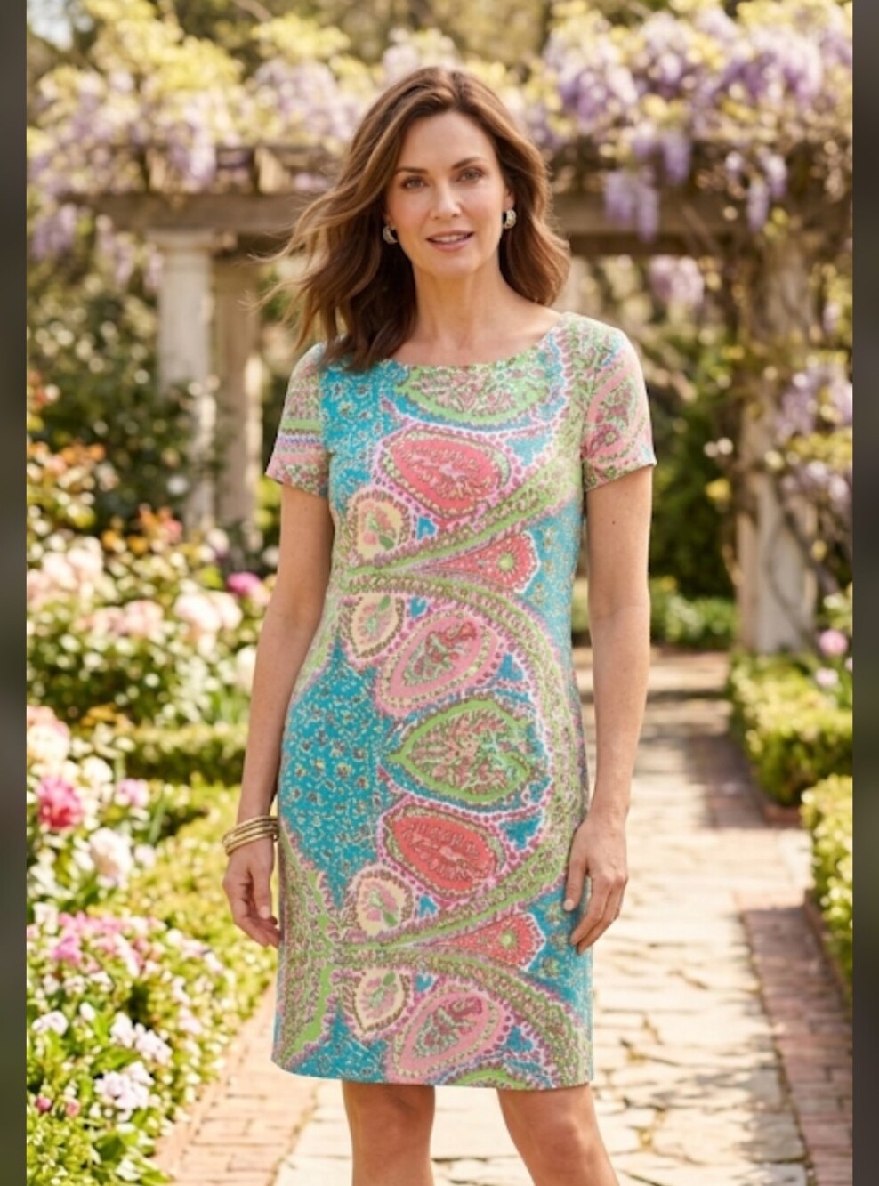 Talbots Silk Dress Size 16 Paisley Back Zip Cap Sleeve 100% Silk
